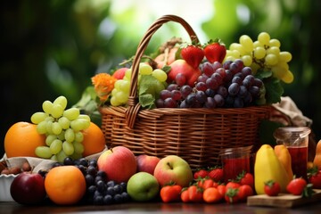 Naklejka na ściany i meble fresh fruits with a gratitude tag in a basket