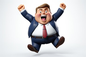 A bloated american businessman Celebrate in office 3d.