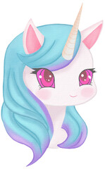 Unicorn cute cartoon character Watercolor PNG paper teture