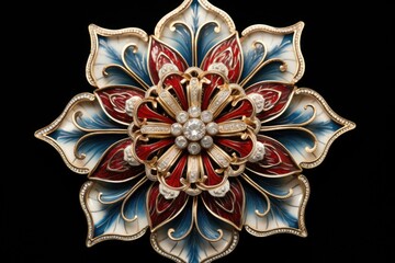 close-up of an enamel brooch with intricate design - obrazy, fototapety, plakaty
