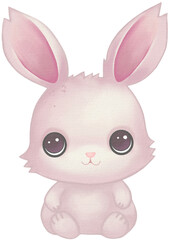 rabbit kawaii cartoon character watercolor PNG paper texture