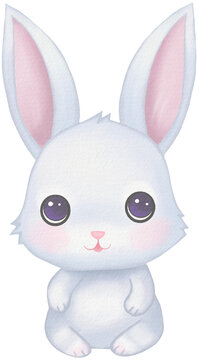 rabbit kawaii cartoon character watercolor PNG paper texture