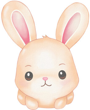 rabbit kawaii cartoon character watercolor PNG paper texture