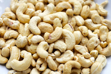 Cashew nuts on white plate