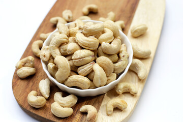 Cashew nuts on white background.