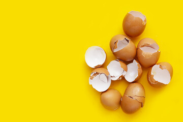Egg shell on yellow background.