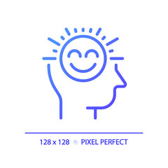 2D pixel perfect gradient positive thinking icon, isolated vector, thin line purple illustration representing soft skills.