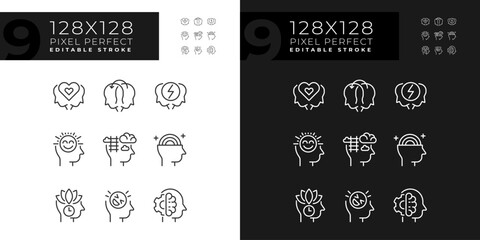 2D pixel perfect icons collection representing soft skills, editable dark and light thin line illustration. © IMG visuals icons