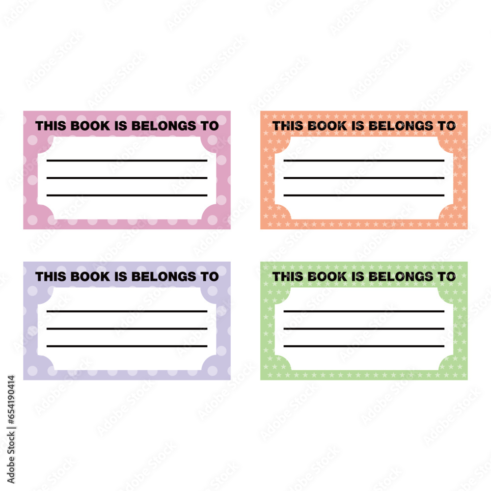 Poster set of vector templates for name labels. name stickers for books as a marker of ownership. name tag