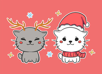 Cute cat christmas illustration collection vector