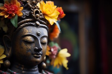 macro shot of a buddha statue on a pedestal