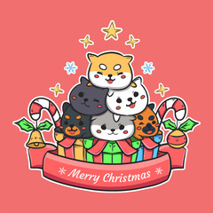 Cute dog christmas gift box illustration collection vector
