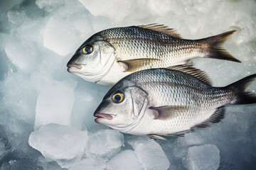 Bream fish ice. Fresh raw. Generate Ai
