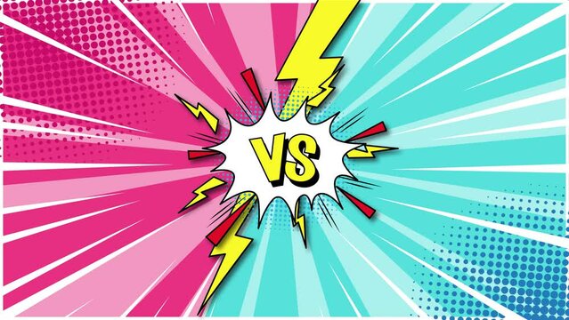Comic retro VS animation background with blue and pink colors.