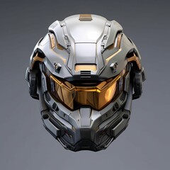 Modern and Futuristic War Helmet Isolated on Gray Background