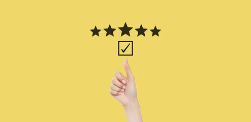 Woman show thumbs up positive feedback, Satisfied lady showing OK gesture, Excellent or good review...