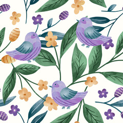 seamless pattern of cute bird and flower illustration on light background color