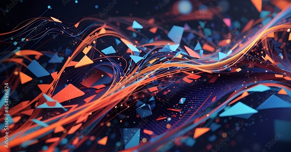 Wall mural futuristic technology wave background with glowing lines. 3d rendering