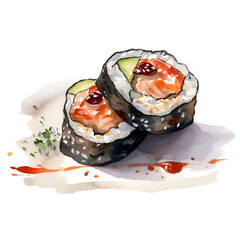 Watercolor Sushi food illustration. Watercolor Hand Painted Illustration. Realistic and Exquisite Culinary Art - 654196800