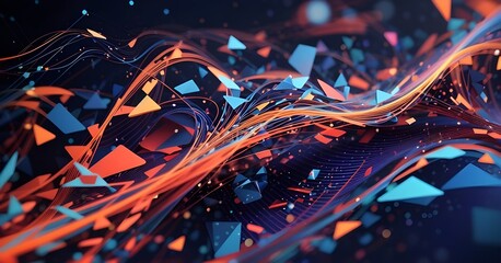 Futuristic technology wave background with glowing lines. 3d rendering - obrazy, fototapety, plakaty