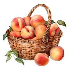 Watercolor peach in basket. - 654196826