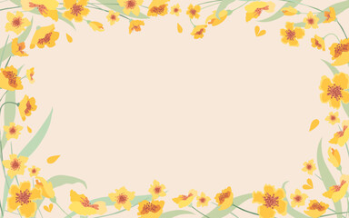 Naklejka na ściany i meble Beautiful frame of yellow elegant flowers in watercolour style. Flat style in vector.