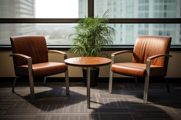Obraz premium two chairs and a table in a corporate meeting room