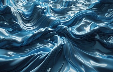 Blue Wavy Fabric Satin, Textured Silk, Wallpaper of Curved Background, using Generative Ai