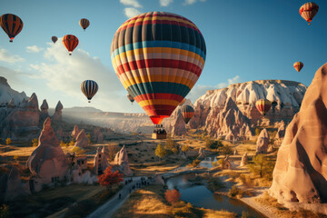 The breathtaking landscapes of Cappadocia, Turkey, with its unique rock formations and hot air balloons. Concept of natural wonders in the Near East. Generative Ai.
