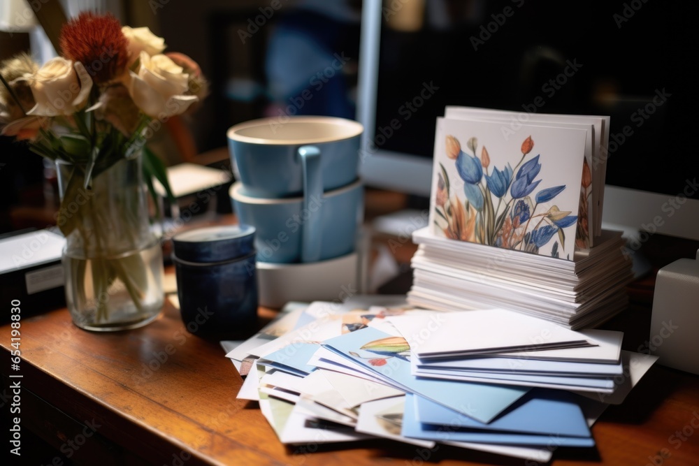 Canvas Prints stack of thank you cards near a laptop