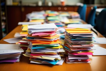 pile of paperwork with color-coded tabs for priority