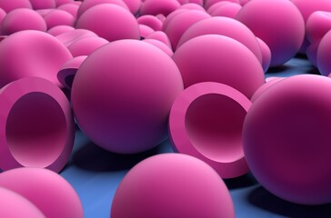 Microcapsule particles (microspheres) field - closeup view 3d illustration