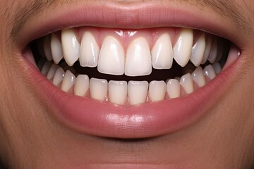 Stacked or overlapping white teeth. Also called crowded teeth, Generative AI - obrazy, fototapety, plakaty
