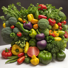 Top view healthy organic food green vegetables on grey background Source of protein for vegetarians