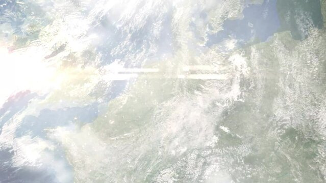 Zoom in from space and focus on Datteln, Germany. 3D Animation. Background for travel intro. Elements of this image furnished by NASA