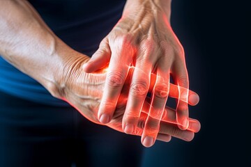 Inflammation of hand joints. Concept of rheumatic arthritis, rheumatism, gout, joint swelling or arthralgia, Generative AI - obrazy, fototapety, plakaty