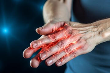 Inflammation of hand joints. Concept of rheumatic arthritis, rheumatism, gout, joint swelling or arthralgia, Generative AI - obrazy, fototapety, plakaty