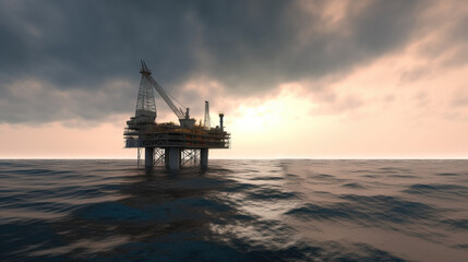Fototapeta na wymiar Oil rig, platform in ocean, sea. Commercial mining industry. AI generated.