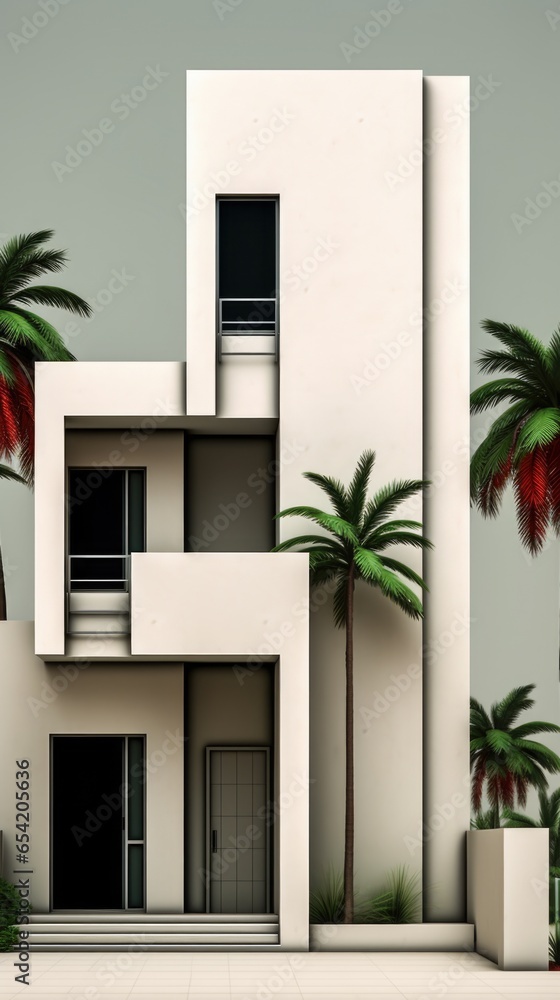 Aufkleber a white building with palm trees in front of it. ai.
