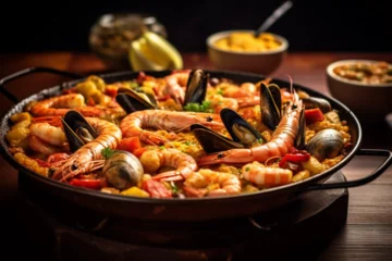 Foto op Canvas Typical Spanish food Paella on granite background © Bojel2