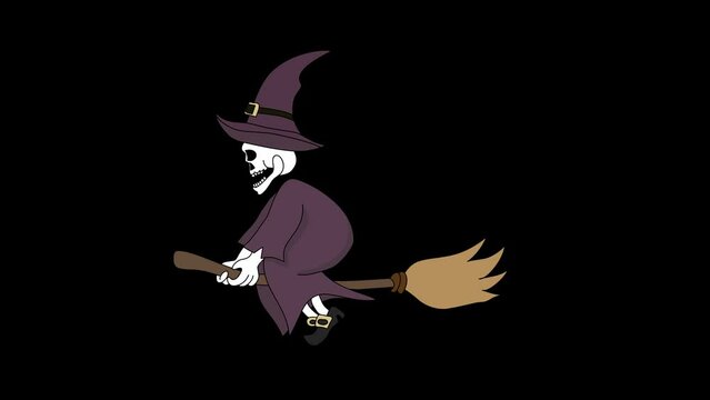 Animation of flying skull wizard transparent for video editing assets