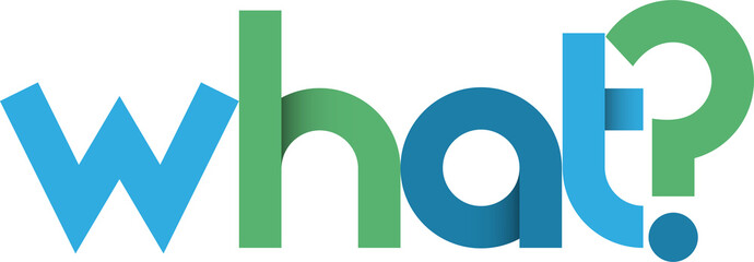 WHAT? blue typography banner on transparent background