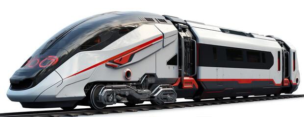 Futuristic train locomotive engine vehicle isolated on white background generative AI illustration. Future vehicles concept