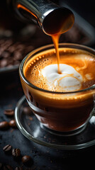 macro shot, espresso with foam in a  cup