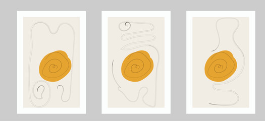 Set of 3 creative minimalist hand watercolors painted for wall decoration, postcard or brochure design. Vector EPS10.