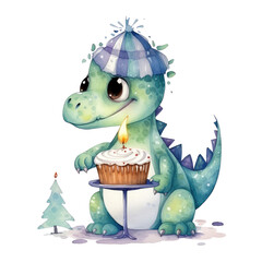 Fototapeta premium watercolor birthday dinosaur sublimation clipart