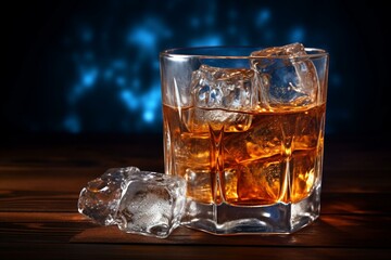 Close-up alcoholic beverage with ice. Generative AI