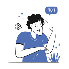 Waiting Doodled 404 Not Found 2D Color Illustrations