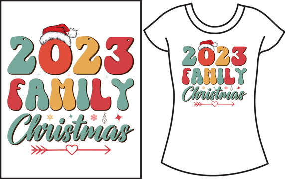 Christmas Groovy Retro color T-shirt design. Santa vector Family gift shirt.