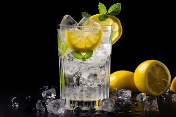 Chilled lemonade or cocktail with ice. Generative AI